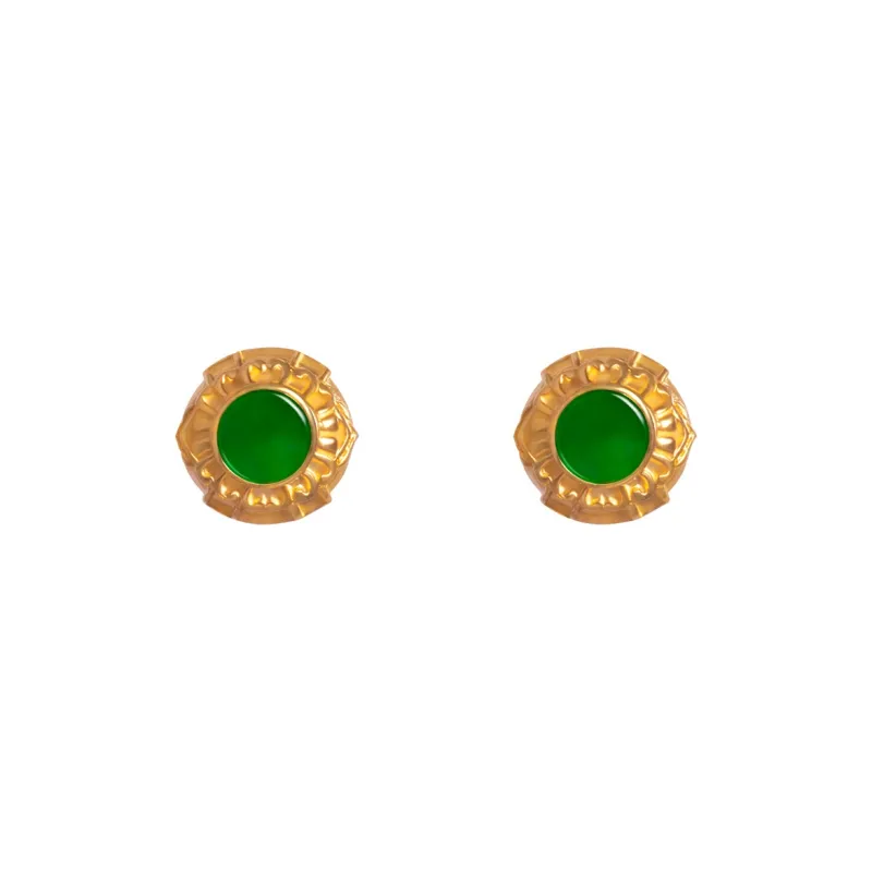 Green Craftsman Glutinous Jade Jadeite Stud Earrings Women's-1