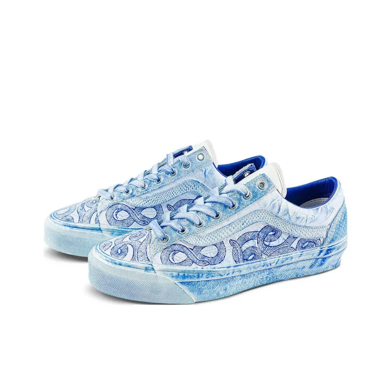 Vans Anti Slip Wear Resistant Low Top Skateboard Shoes Unisex White Blue-1