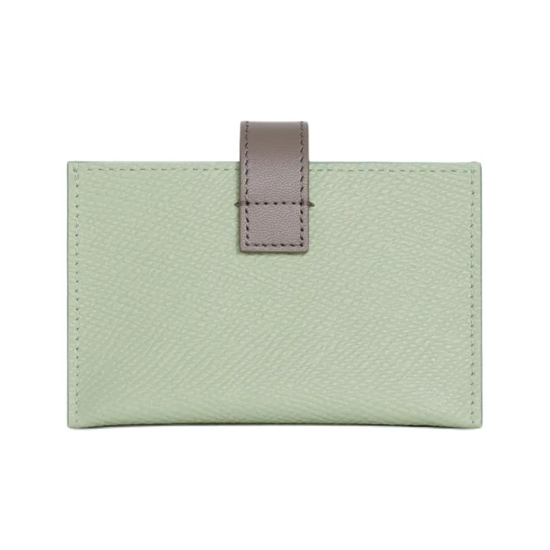 CELINE Grained Calfskin Card Holder Coin Purse Regular Women's Aqua Green & Gray-2