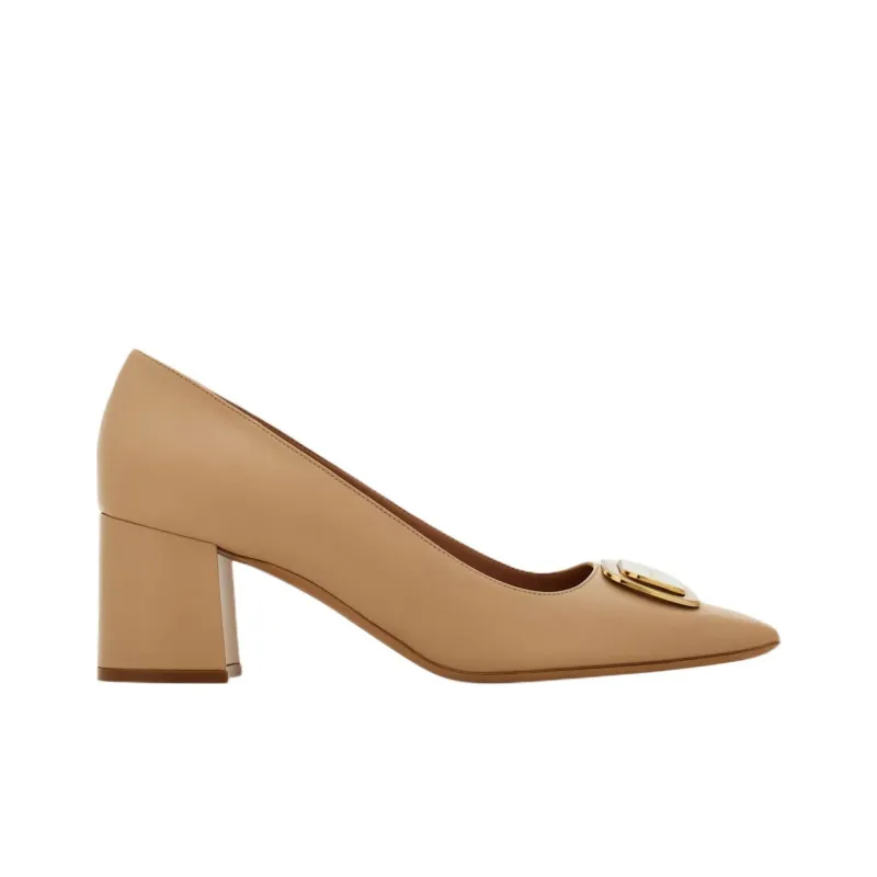 FERRAGAMO Vara Chunky Heel High Heels 6cm Women's Nude-1