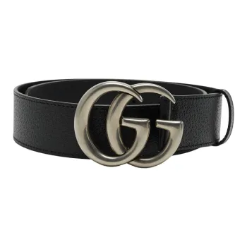 GUCCI Double G Silver Buckle Textured Leather Belt 1.5 Width