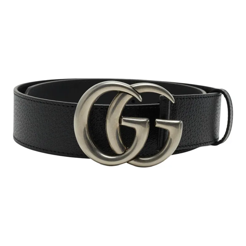 GUCCI Double G Silver Buckle Textured Leather Belt 1.5 Width-0