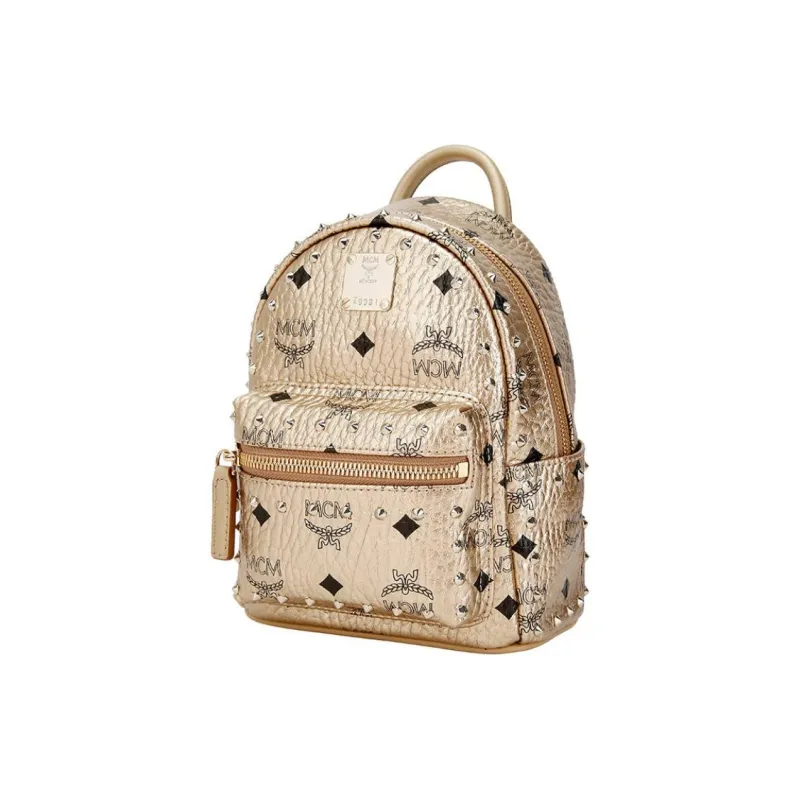 MCM Stark Visetos Leather Handbag, Backpack, Backpack Women's Gold-2