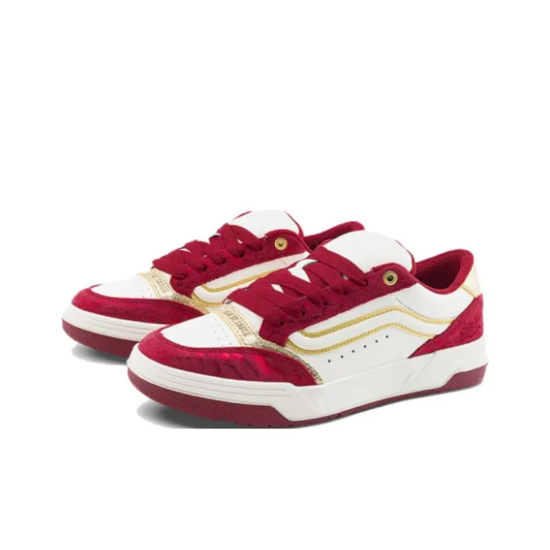 Vans HYLANE Anti-Slip Wear-Resistant Low-Top Skateboard Shoes Unisex Red Beige-1
