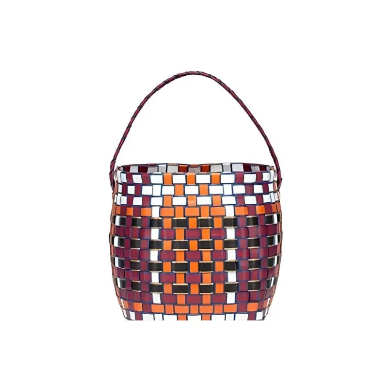MARNI Cow Leather Basket Bag Handbag Bucket Bag Mini Women's Black/Orange/White-3