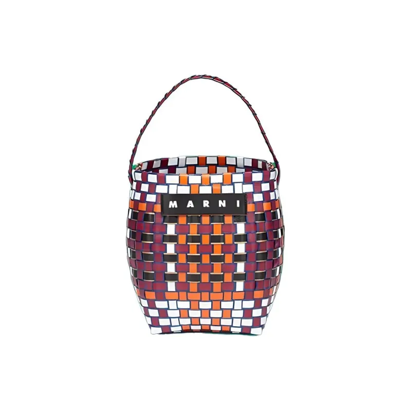 MARNI Cow Leather Basket Bag Handbag Bucket Bag Mini Women's Black/Orange/White-0