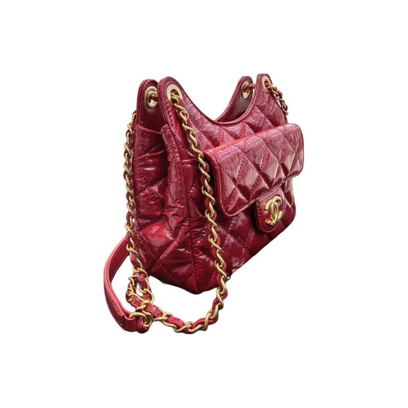 CHANEL Waxed Leather Tmall Elf Shoulder Bag Trumpets Women's Red-1