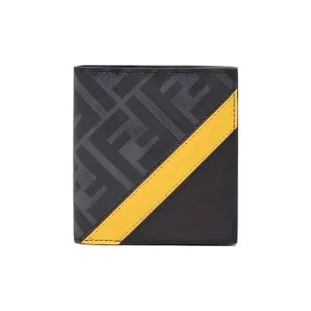 FENDI Coated Canvas With Leather Wallet Men's Black/Yellow