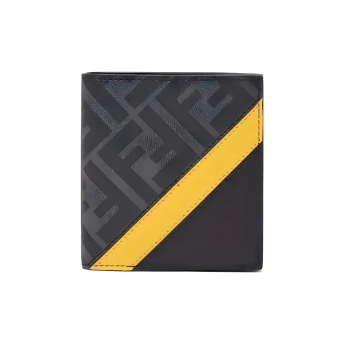 FENDI Coated Canvas With Leather Wallet Men's Black/Yellow