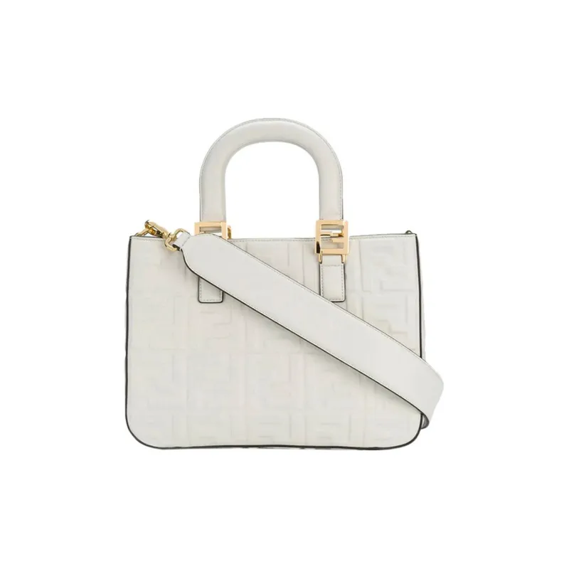 FENDI Leather Tote Bag, Shopping Bag, One Shoulder Handbag Small Size Women's White-0