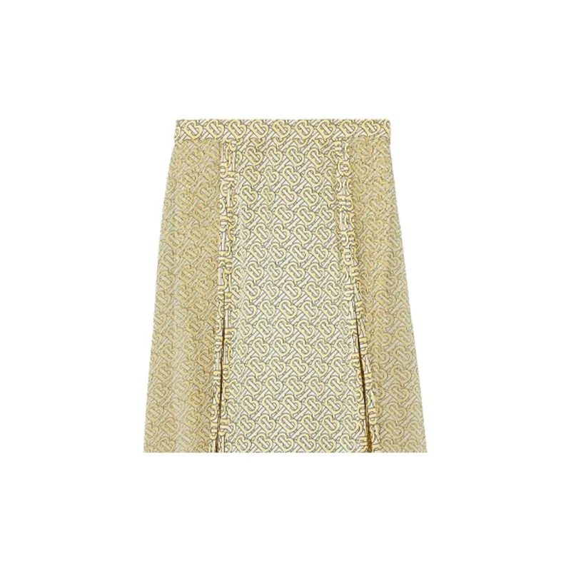 Burberry Monogram Print Silk Pleated Skirt 'Pale Yellow'-4