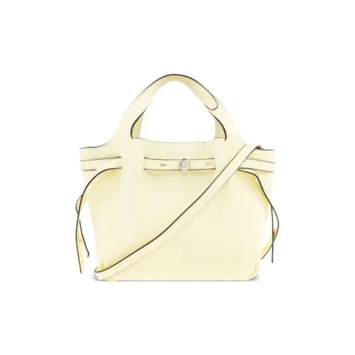TORY BURCH Calfskin Tote Bag, Shopping Bag, Handbag Women's Lemon Light Yellow