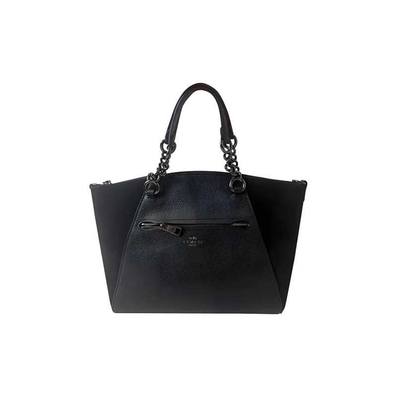 COACH Prairie Cow Leather Tote Bag Shopping Bag Shoulder Bag Handbag Large Size Women's Black-0