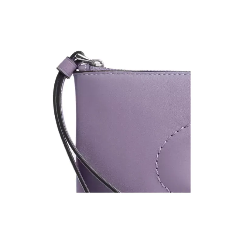 COACH Wristlet Smooth Leather Clutch Small Size Women's Silver & Light Purple-3