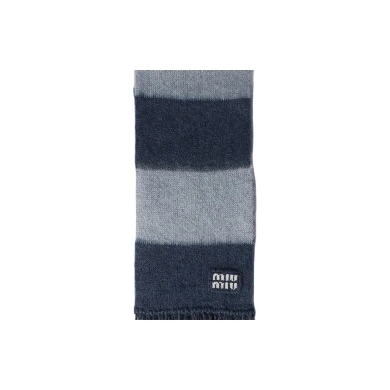 MIU MIU Mohair Polyamide Wool Recycled Polyester Knit Scarves Unisex Blue-2