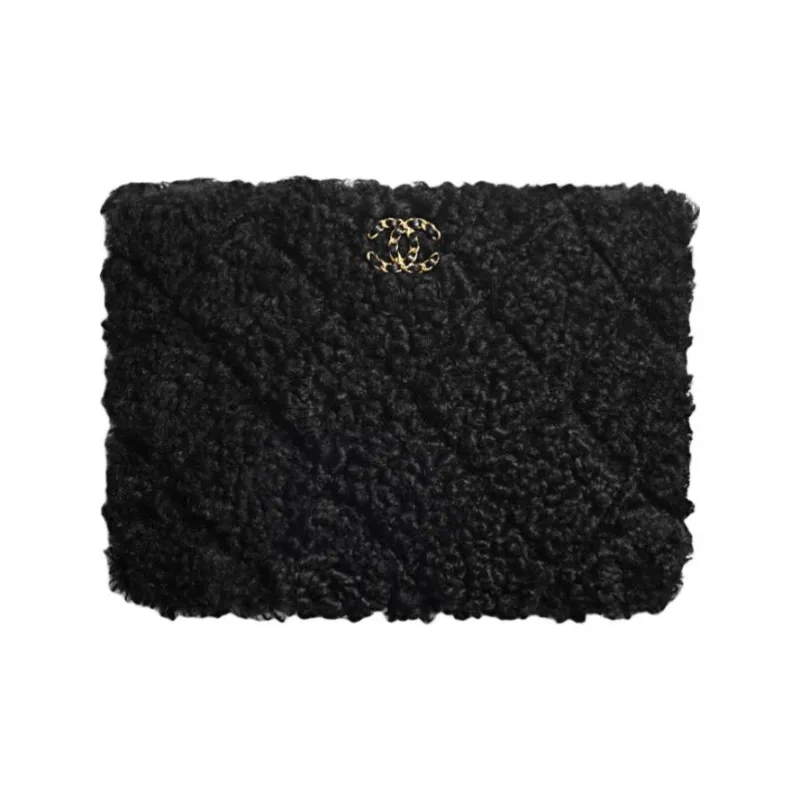 CHANEL 19Bag Double Sided Cashmere Pouch Clutch Women's Black-0