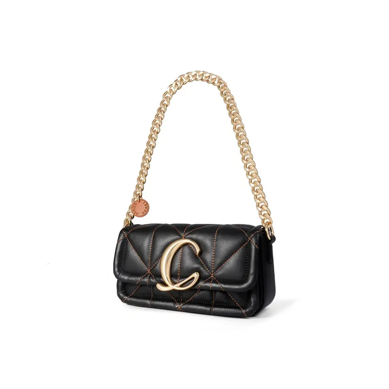 COWEC YCAKI Cow Leather Patchwork Synthetic Leather Shoulder Bag Medium Size Women's Black/Ecru/Denim Blue-2