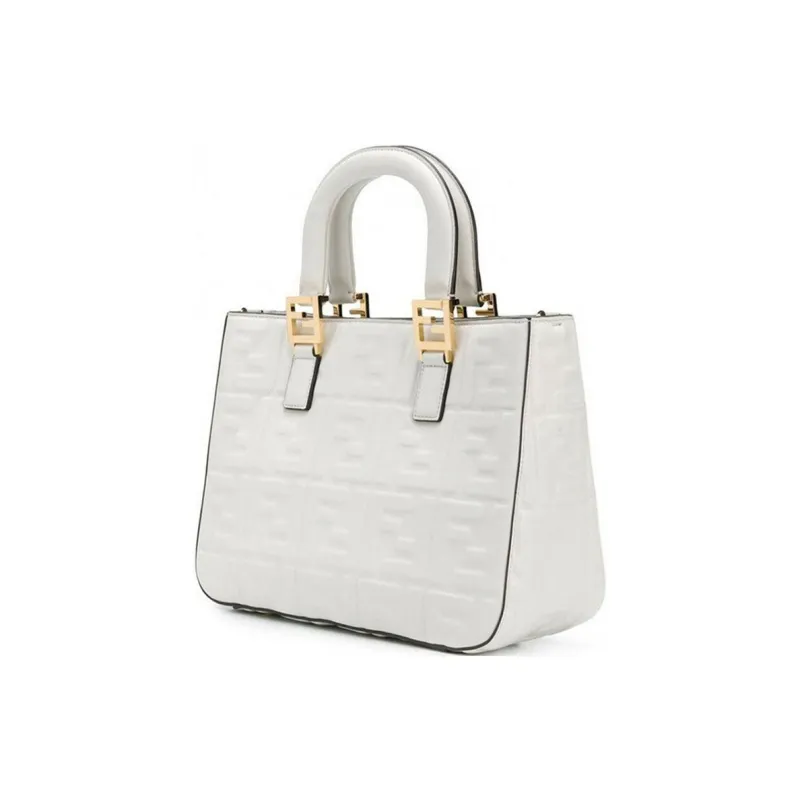FENDI Leather Tote Bag, Shopping Bag, One Shoulder Handbag Small Size Women's White-1