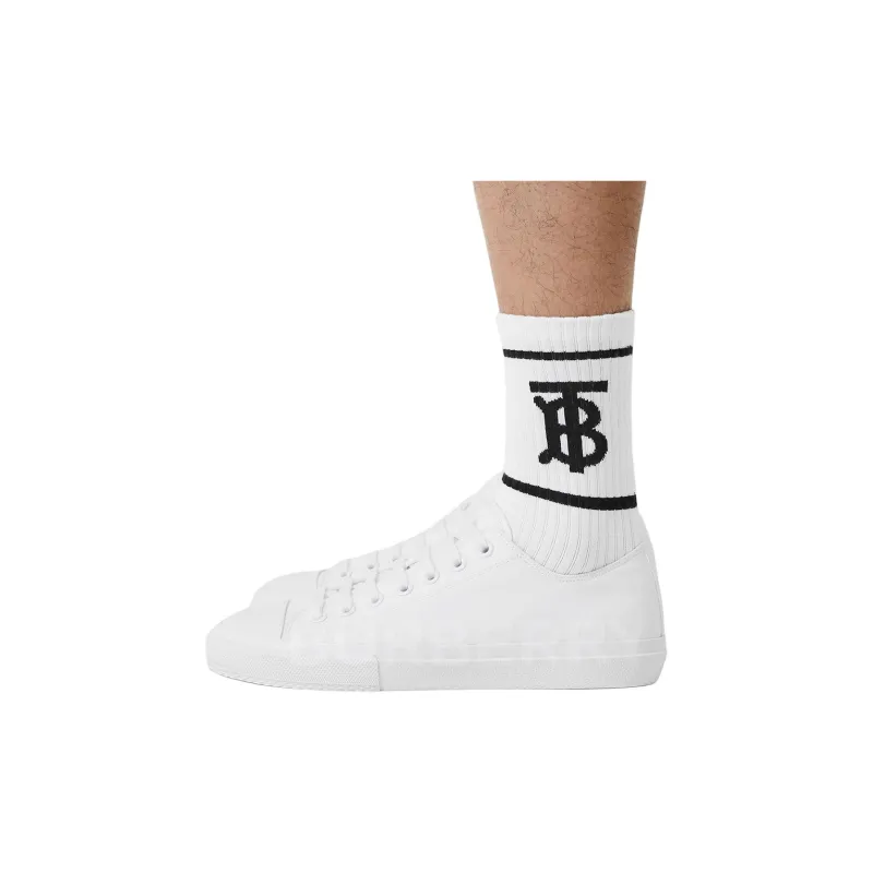 Burberry Mid Calf Socks Men's 1 Pack White-1