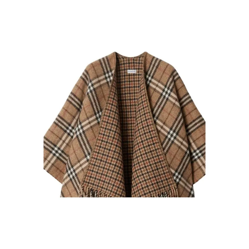 Burberry Checked Reversible Fringed Cape-4