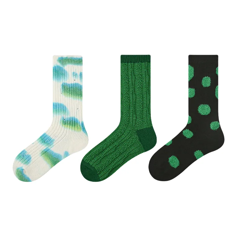 Vine Color Mid Calf Socks Unisex 3 Pack Green Lotus Misty Rain-0