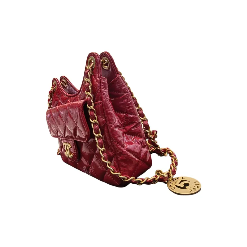 CHANEL Waxed Leather Tmall Elf Shoulder Bag Trumpets Women's Red-2