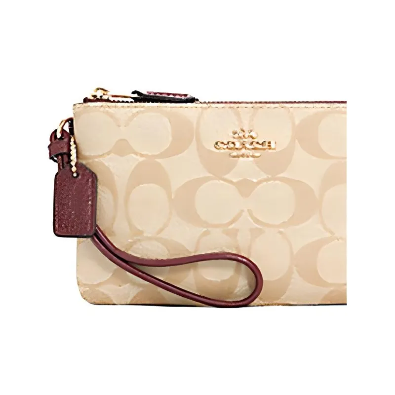 COACH Corner Zip Wallet Small Size Women's Khaki Cherry Red Multicolor-3