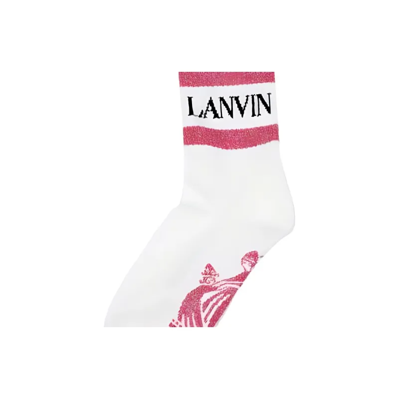 Lanvin Mid Calf Socks Women's 1 Pack White Pink-3