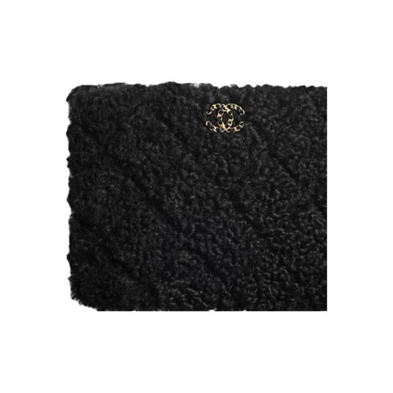 CHANEL 19Bag Double Sided Cashmere Pouch Clutch Women's Black-4