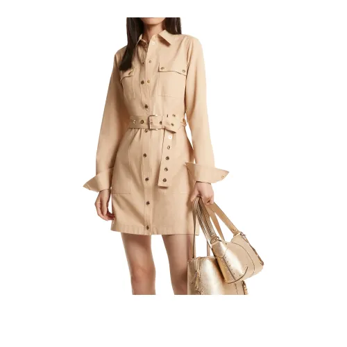MICHAEL KORS Long Sleeved Shirt Dress Women's Light Brown