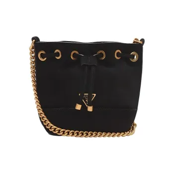 GUESS Cow Split Leather Bucket Bags Crossbody Bag Shoulder Bag Medium Size Women's Black