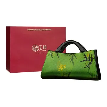 Pmsi Split Cow Leather Handbag Women's Black Green Bamboo
