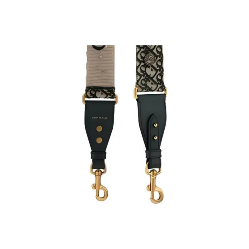DIOR Embroidery With Cow Leather And Canvas Bag Strap Women's Green-1