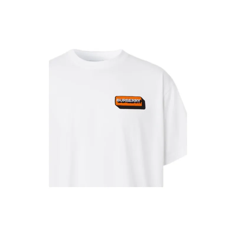 Burberry Logo Applique Cotton Oversized T shirt-4