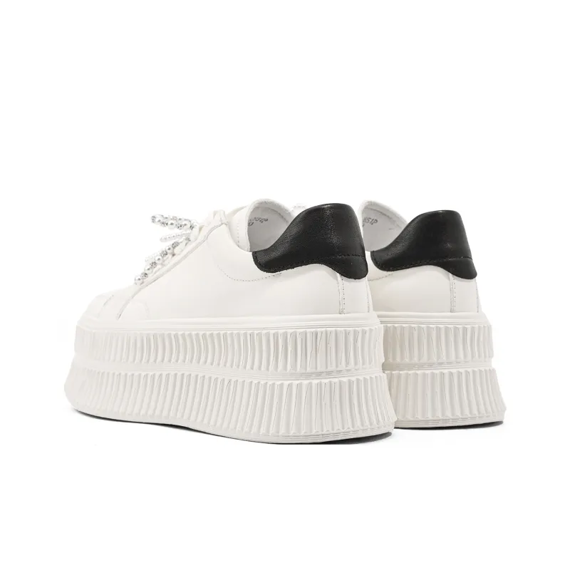 KMD Lightweight Height Increasing Low Top Skateboard Shoes Women's White-2