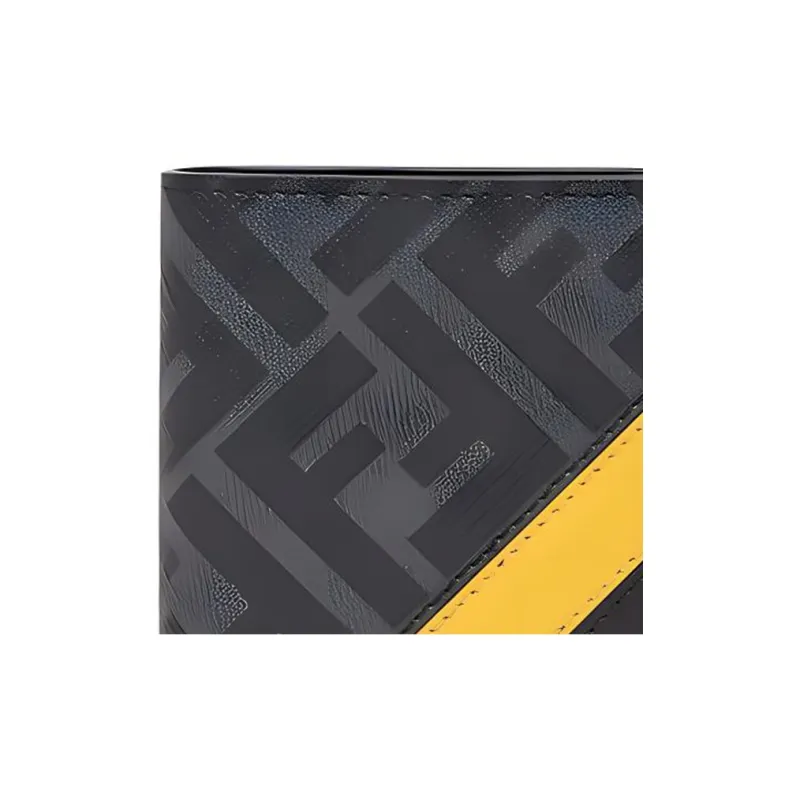 FENDI Coated Canvas With Leather Wallet Men's Black/Yellow-2