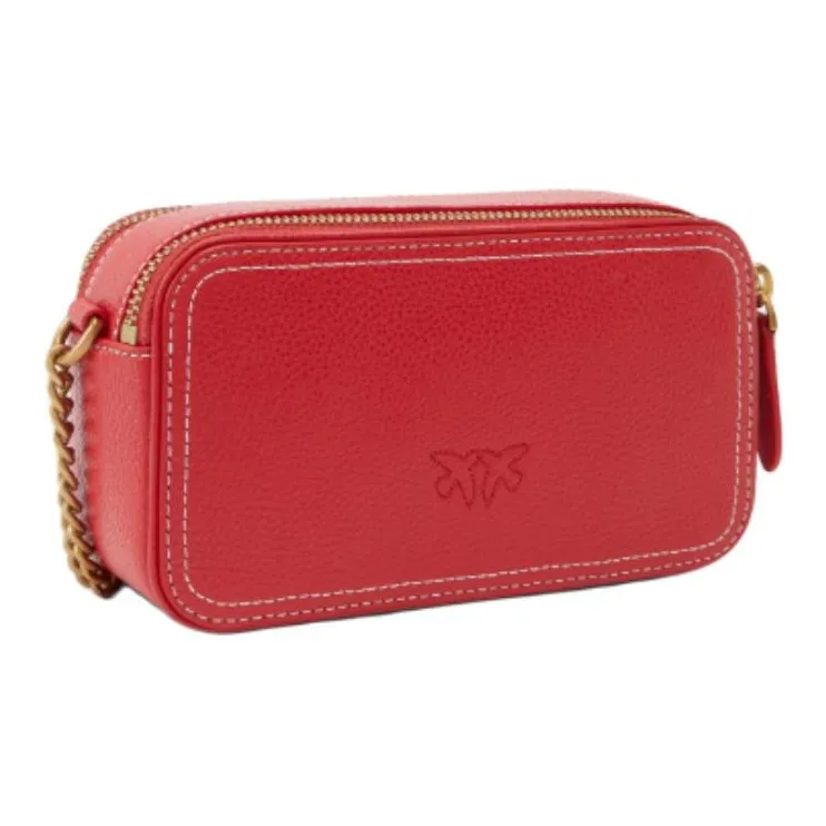 PINKO Cow Leather Camera Bags Crossbody Bag Shoulder Bag Women's Red-3
