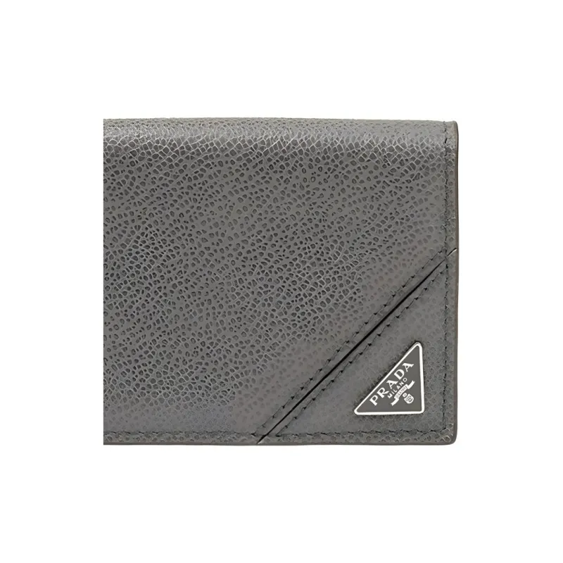 PRADA Cow Leather Card Clip Wallets Women's Gray-2