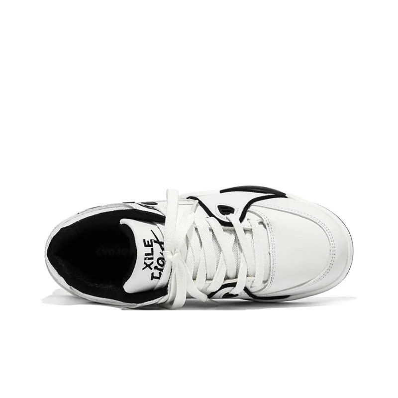 CVOJOO Puffy Shoes Wear-Resistant Mid-Top Skateboard Shoes Unisex White Black-8