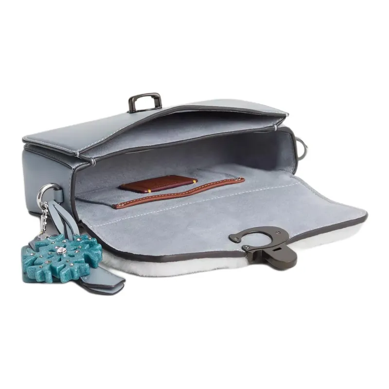COACH Studio Leather Shoulder Bag Crossbody Bag Handbag Small Size Women's Silver & Gray Blue-2