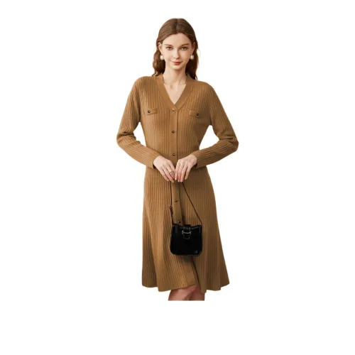 Vidolas Long-Sleeved Dresses Women's Sun Camel