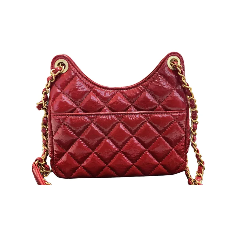 CHANEL Waxed Leather Tmall Elf Shoulder Bag Trumpets Women's Red-3