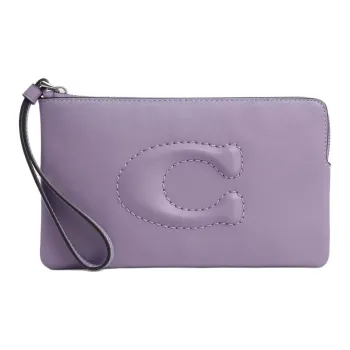 COACH Wristlet Smooth Leather Clutch Small Size Women's Silver & Light Purple