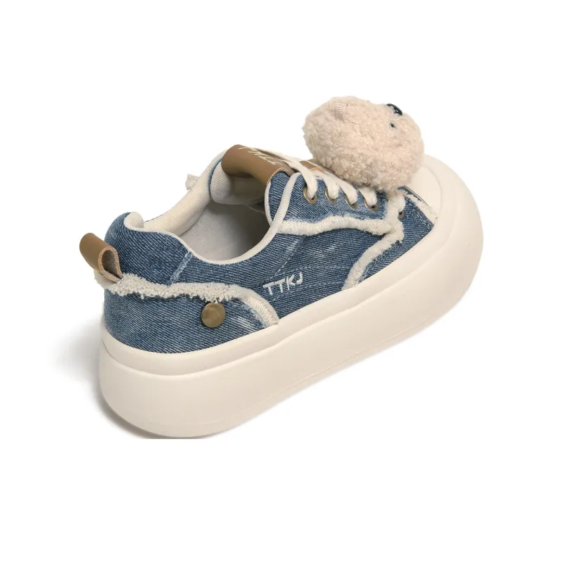 TTKJ Wear Resistant Height Increasing Low Top Skateboard Shoes Women's Denim Blue-3