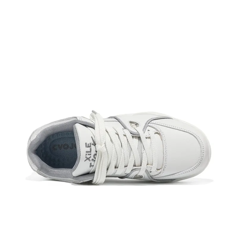 CVOJOO Puffy Shoes Wear-Resistant Mid-Top Skateboard Shoes Unisex White Black-18