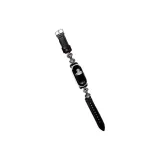 Black & White Diamond Black Silver Buckle-Plain Weave Leather Strap