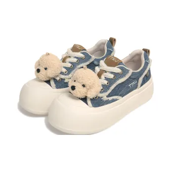 TTKJ Wear Resistant Height Increasing Low Top Skateboard Shoes Women's Denim Blue