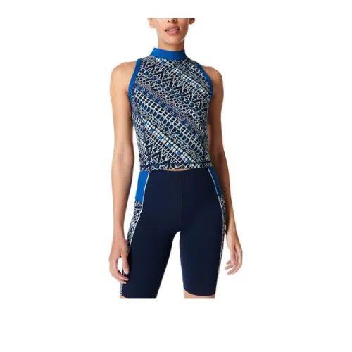 Sweaty Betty Power Tank Tops Women's Blue Background Tennis Print