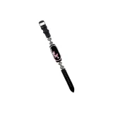 Black White Zircon Black with Black Buckle-Plain Weave Leather Strap