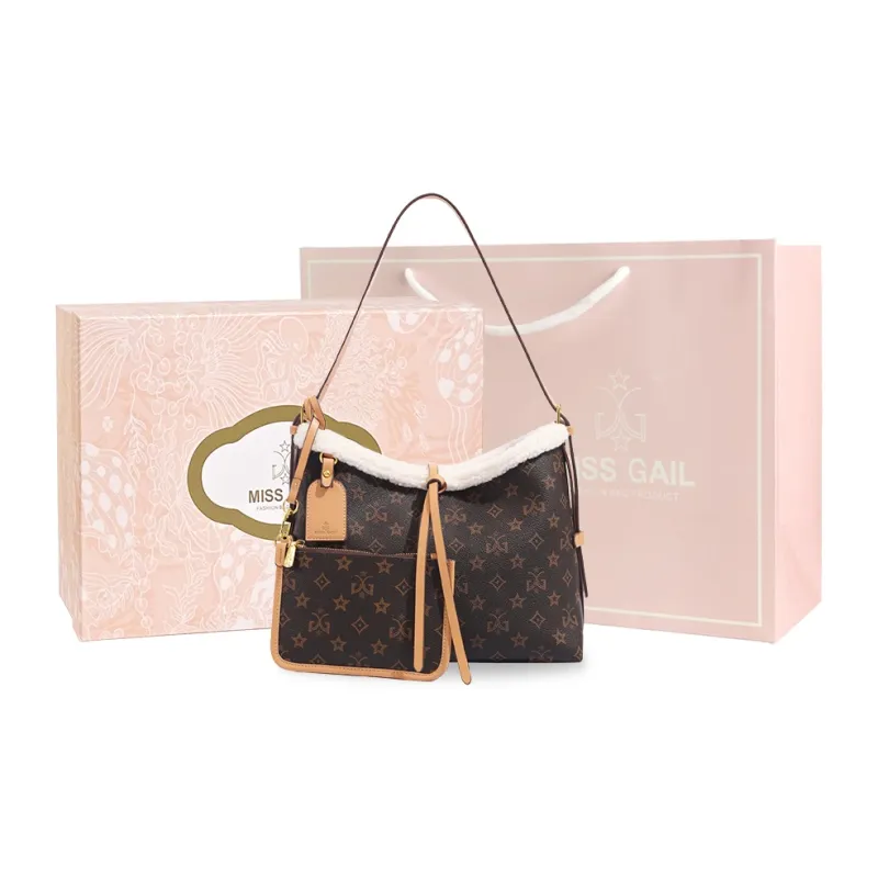 MISS GAIL Synthetic Leather Tote Bag Shopping Bag Handbag Crossbody Bag Shoulder Bag Medium Size Women's White Brown-28